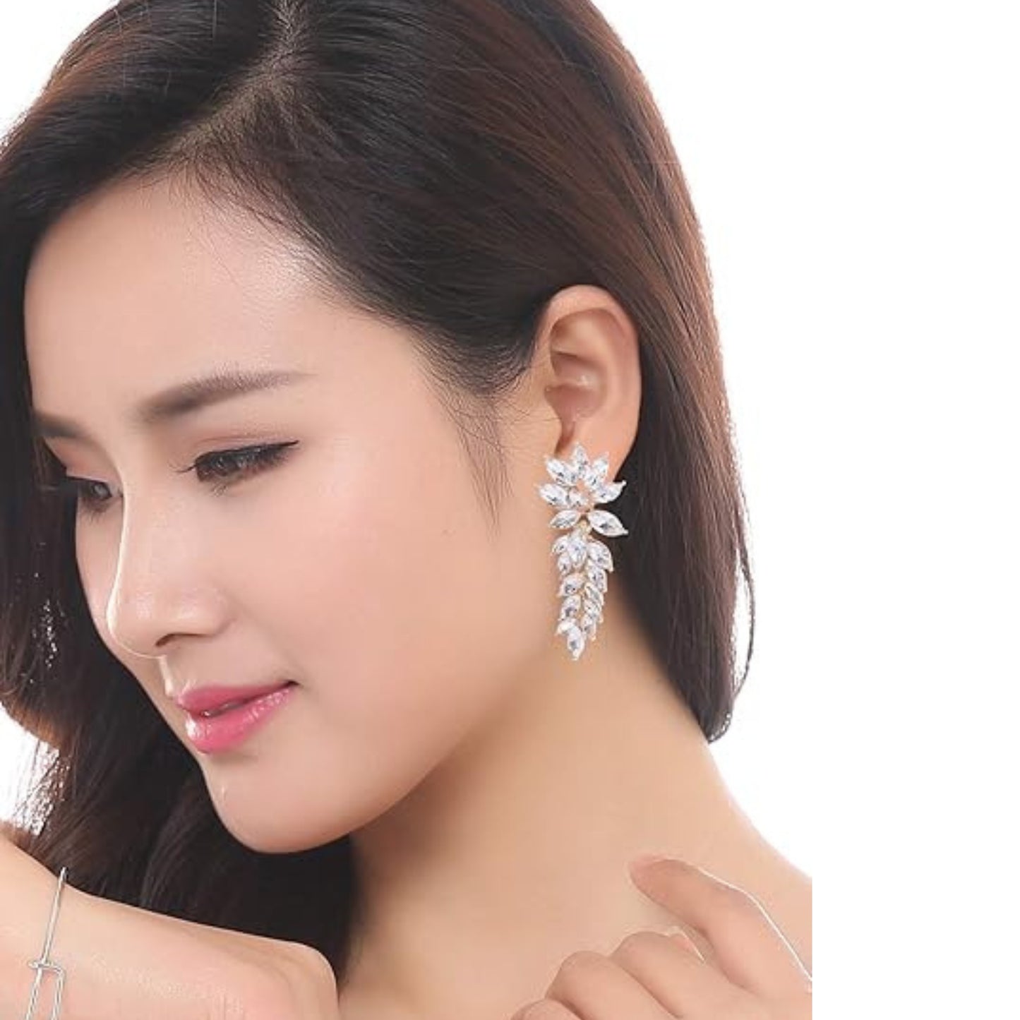 YouBella Gold Plated Stylish Crystal White Earrings for Girls and Womens