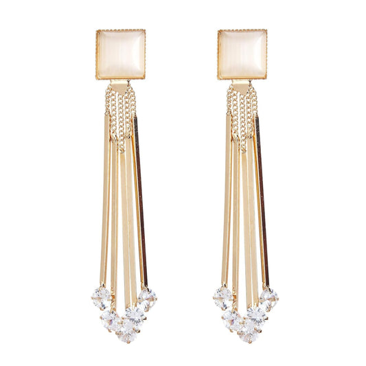 Youbella Jewellery Crystal Gold Plated Dangler White Earrings for Girls and Womens