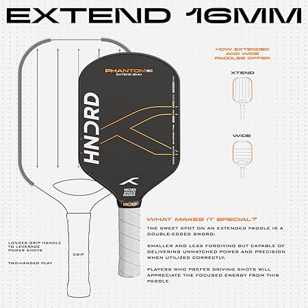 Hundred Phantom 80 Pickleball Paddle | EXTEND | Japanese Raw Carbon Fiber | Black/Orange | Optimized for Control and Spin | Lightweight Paddle with Comfortable Grip