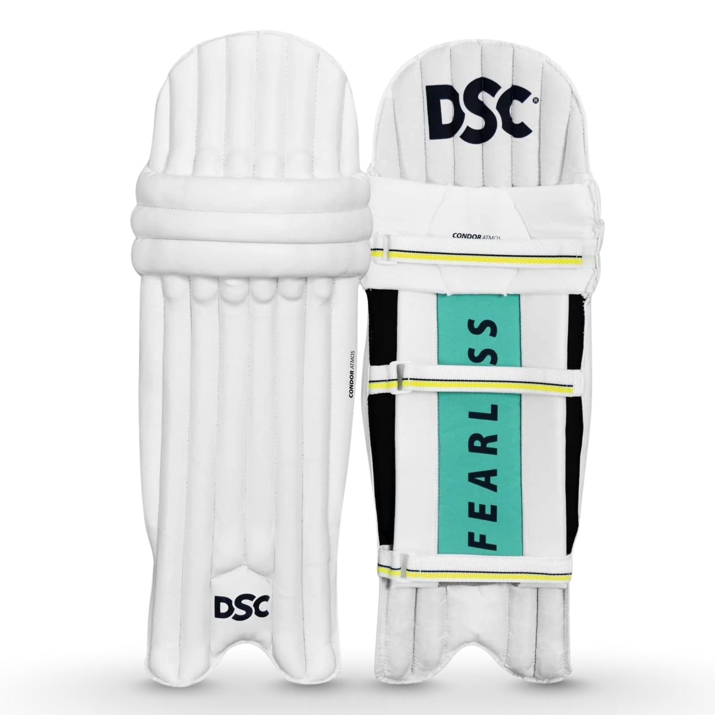 DSC Condor Atmos Leather Cricket Batting Legguard for Mens/Youth (White/Sky Blue, Size-Mens RH) | Material-Leather | Batting Pads | Support | Leg Cover | Protection & Comfort | Waterproof