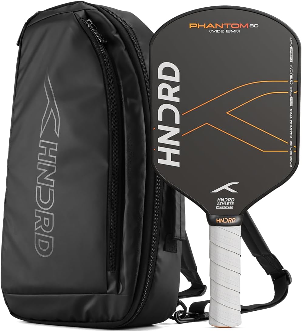 Hundred Phantom 80 Pickleball Paddle | WIDE | USA Approve | Japan Raw Carbon Fiber | 16mm/ 13mm | Black/Orange | Control & Spin Optimized | Lightweight Paddle with Comfort Grip