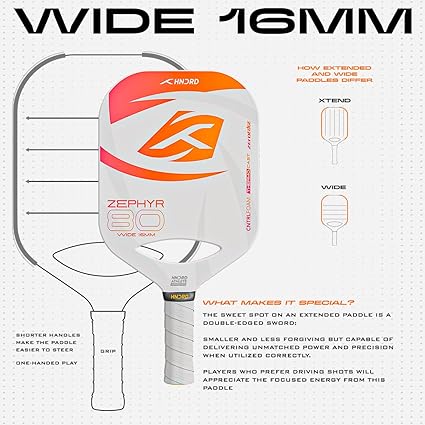 Hundred Zephyr 80 Wide Pickleball Paddle | 16 mm Core | Control Play | Free Bag Included (White/Orange)