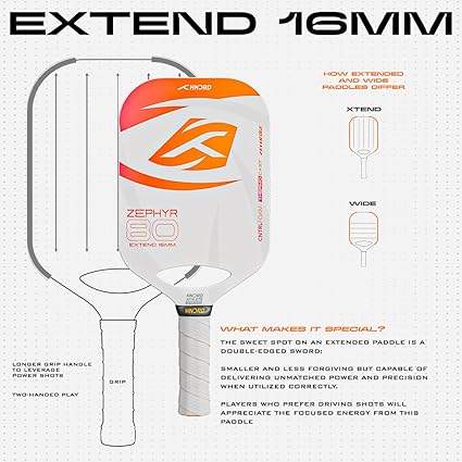 Hundred Zephyr 80 Xtend Pickleball Paddle Controlled play | Free bag included (White/Orange)