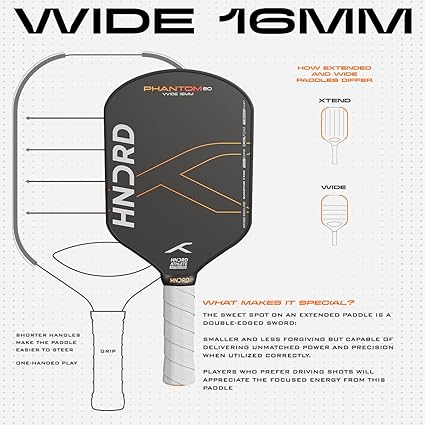 Hundred Phantom 80 Pickleball Paddle | WIDE | USA Approve | Japan Raw Carbon Fiber | 16mm/ 13mm | Black/Orange | Control & Spin Optimized | Lightweight Paddle with Comfort Grip