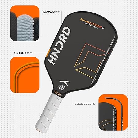 Hundred Phantom 80 Pickleball Paddle | EXTEND | Japanese Raw Carbon Fiber | Black/Orange | Optimized for Control and Spin | Lightweight Paddle with Comfortable Grip