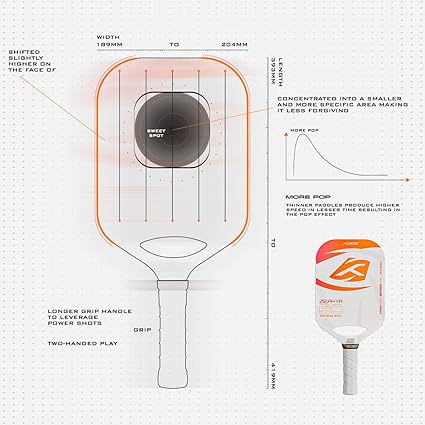 Hundred Zephyr 80 Xtend Pickleball Paddle Controlled play | Free bag included (White/Orange)