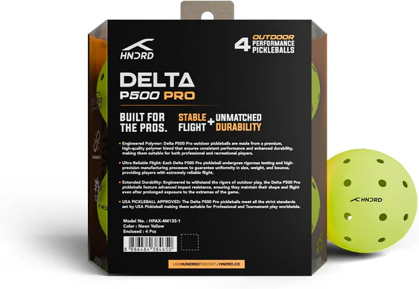 Delta P500 Pro Outdoor Pickleballs (4-Pack) | Neon Yellow | 40-Hole Design | Durable, High-Bounce Balls for Outdoor Courts | Ideal for Competitions and Recreational Play