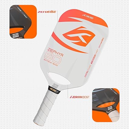 Hundred Zephyr 80 Xtend Pickleball Paddle Controlled play | Free bag included (White/Orange)