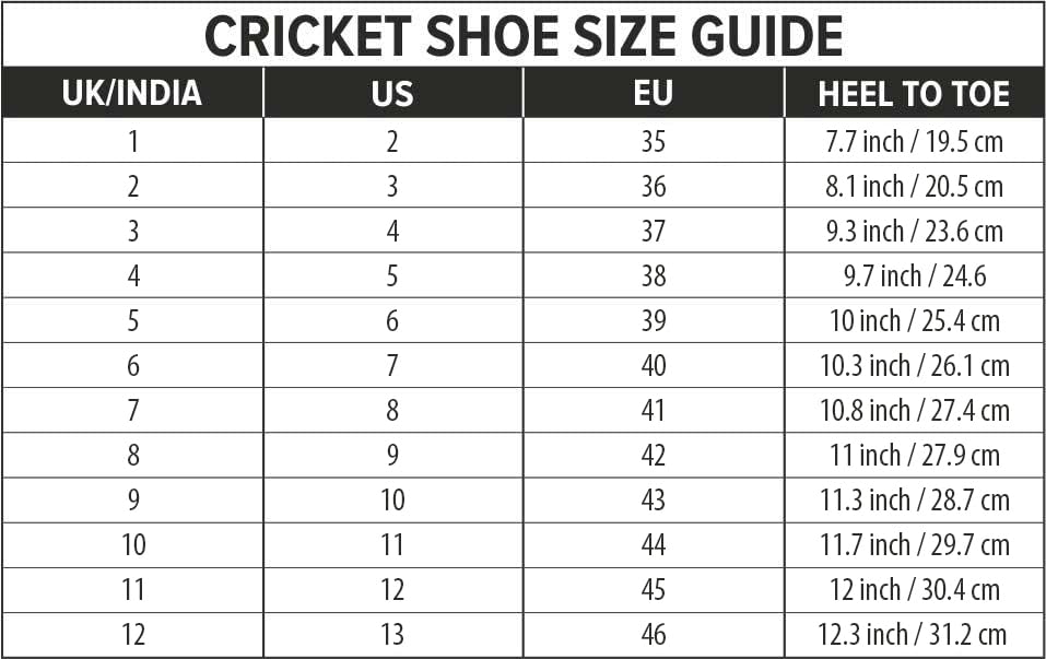 DSC biffer 22 cricket shoes white size chart