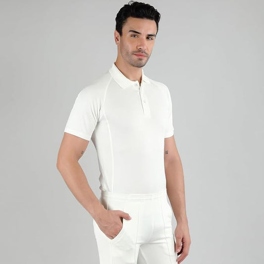 DSC Atmos Half Sleeve Polyester Cricket T-Shirt (White/Navy)