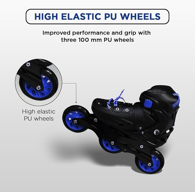 Endless EL1033 Inline Adjustable Skates | Aluminium Chassis and 100 mm PU Three Wheels | With ABEC 9 Bearings | Indoor and Outdoor