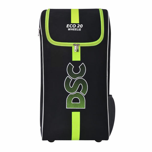 DSC ECO 20 Duffle Cricket Kit Bags | Color: Black-Green | Size: Material: Polyester | Foam Padding for Gear Protection | Mesh Pocket for Accessory Cricket Gear Sports Bag with Wheels