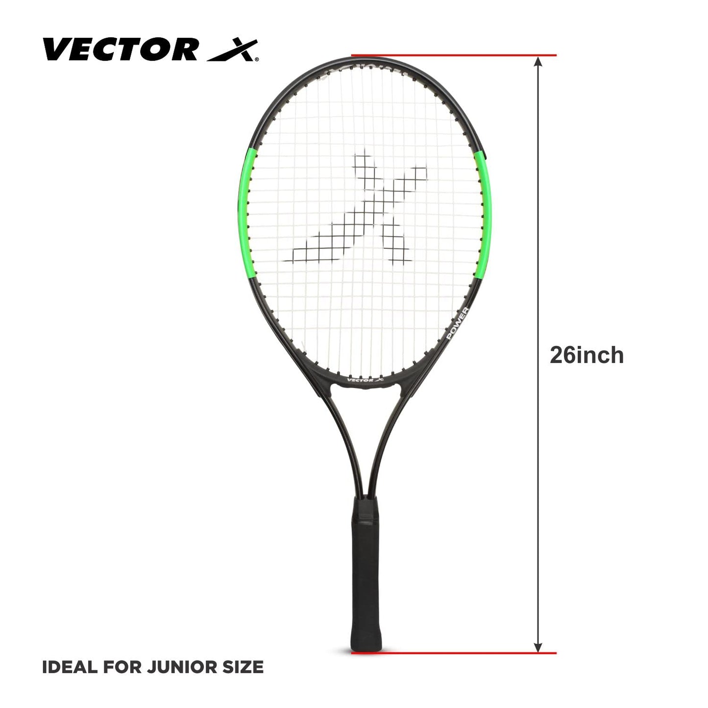 Vector X Adult Recreational Tennis Rackets,26 Inch Super Lightweight Tennis Racquets for Student,Training,Tennis and Beginners, Outdoor Games - Grip Size - 4 3/8,Green/Black
