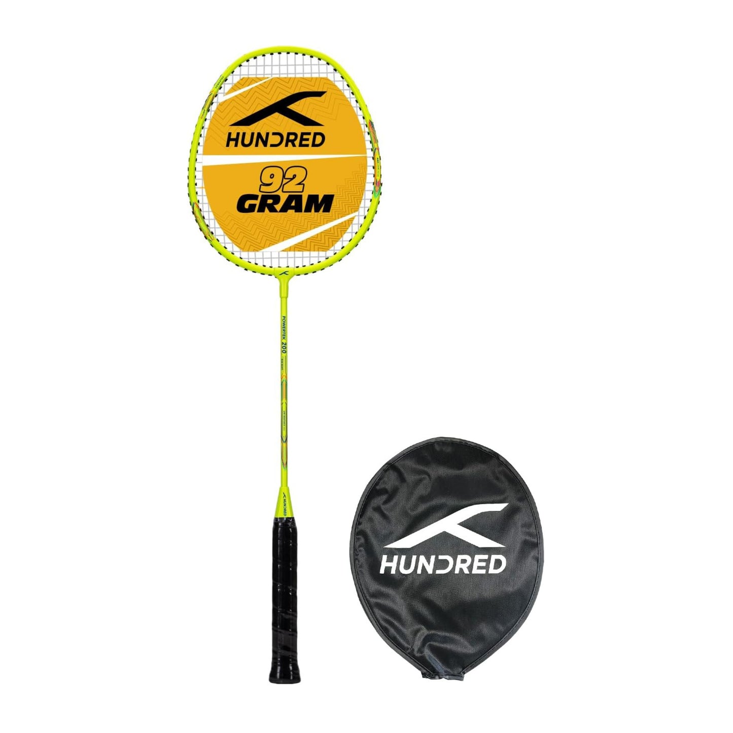 HUNDRED POWERTEK 200 Badminton Racket with Full Cover (95g, Neon Green)