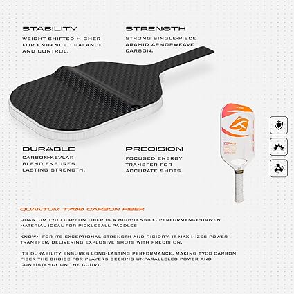 Hundred Zephyr 80 Xtend Pickleball Paddle Controlled play | Free bag included (White/Orange)
