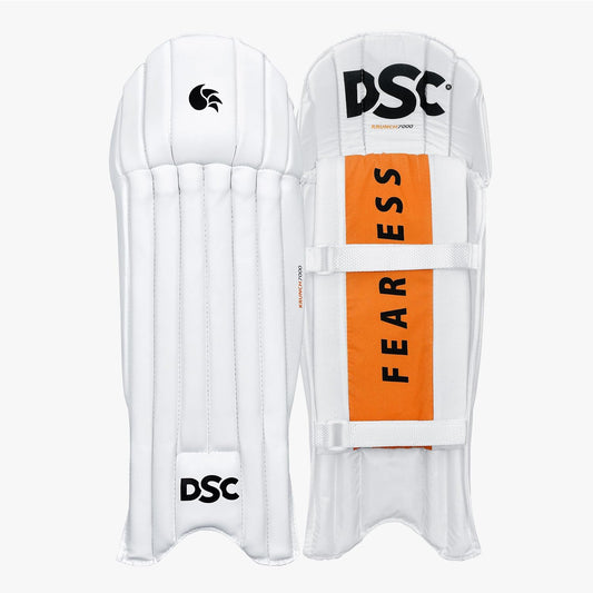 DSC Krunch 7000 Cricket Wicket Keeping Legguard | Color: White | Size: Youth | Material: PVC and Mesh | Breathable Mesh Bolsters | Low Density Foam Leading | Lightweight | Soft and Flexible