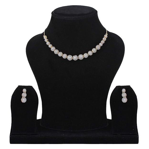 YouBella Crystal Stylish Necklace Jewellery Set | With Earrings, Ring and Bracelet | Gold Plated | Material: Brass | Fashionable Artificial Jewellery | For Women & Girls | Long Lasting Finish