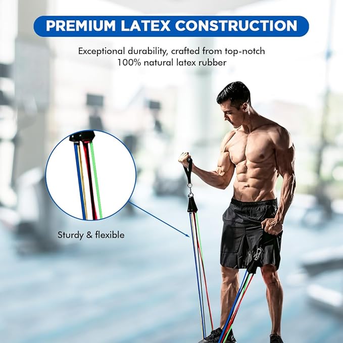 Endless EL1043 Toning Tubes Set of 5 with Different Resistance Levels | Multi Colour | With Door Anchor, Handles, Waterproof Carry Bag, Leg Ankle Straps for Men and Women
