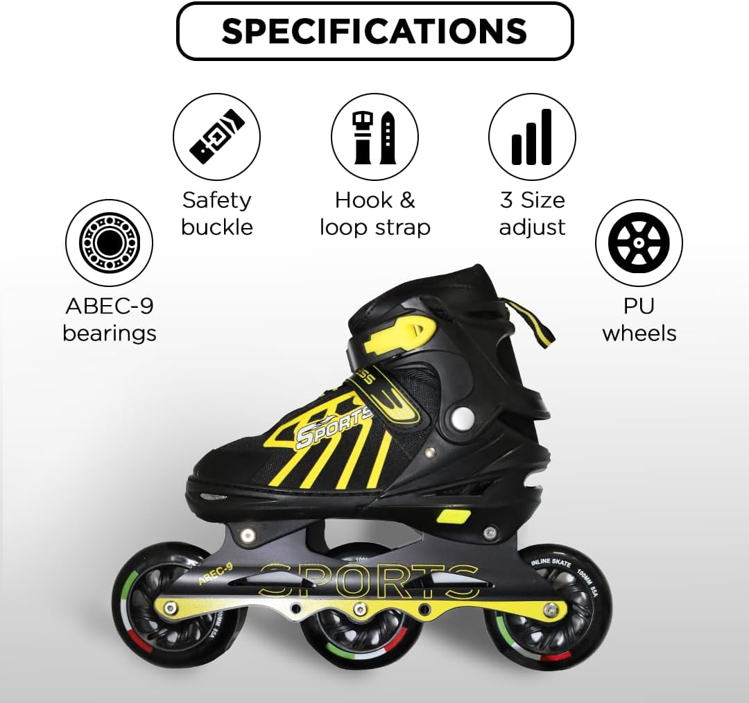 Endless EL1031 Inline Adjustable Skates | Aluminium Chassis and 100 mm PU Three Wheels | With ABEC 9 Bearings