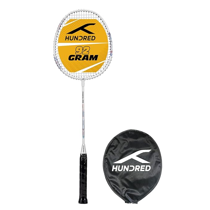 HUNDRED Powertek 200 PRO Badminton Racquet with Head Cover | Strung | Material:Aluminium|For Intermediate Players|Weight:95 grams|Maximum String Tension- 18-20lbs