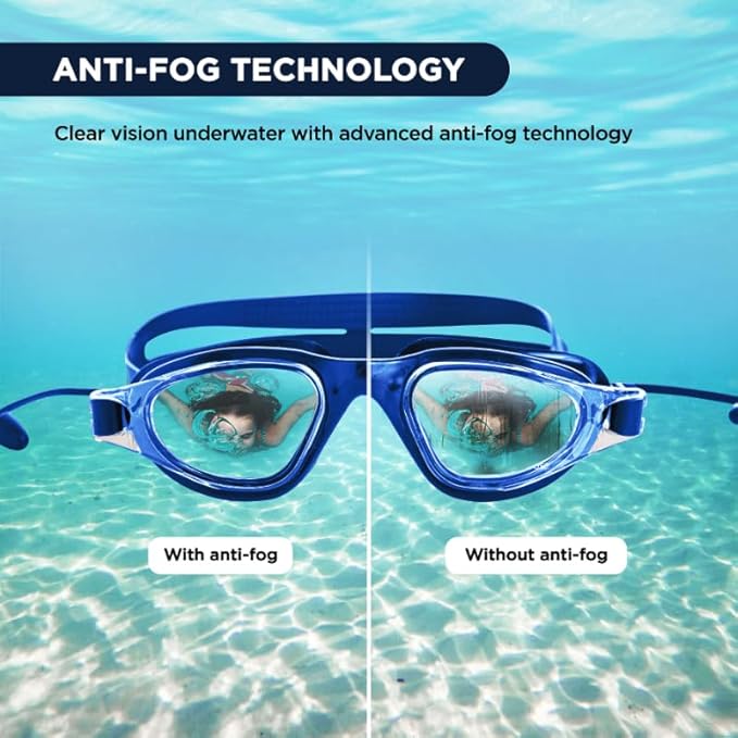Endless EL1002 Stylish Swimming Goggle with Anti-Fog and UV Protection | Blue | Material : Silicon, Plastic | With Adjustable Strap and Ear Buds | Soft Silicon Gasket for Leak Proof | With Hard Case