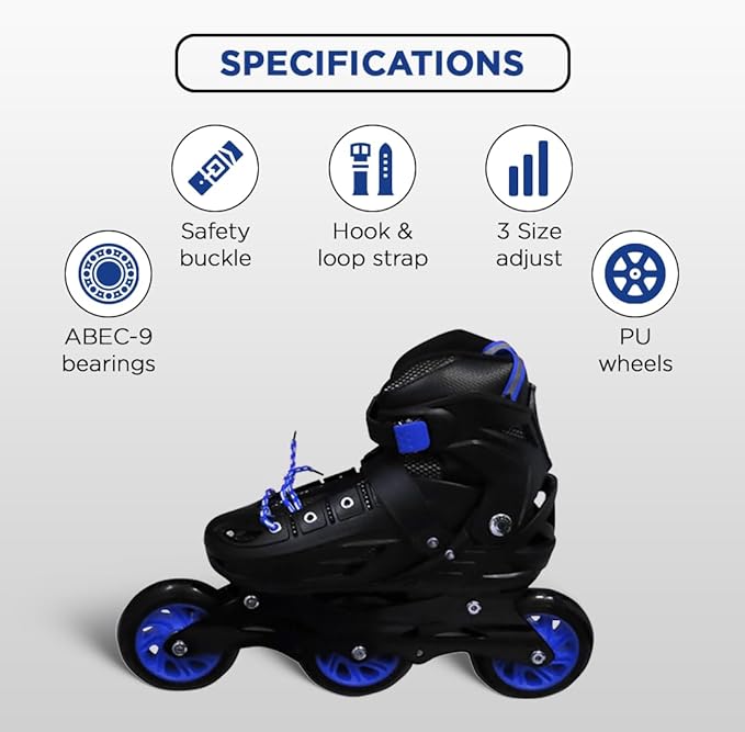 Endless EL1033 Inline Adjustable Skates | Aluminium Chassis and 100 mm PU Three Wheels | With ABEC 9 Bearings | Indoor and Outdoor