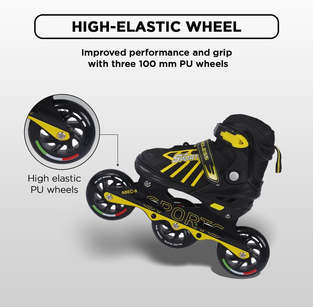 Endless EL1031 Inline Adjustable Skates | Aluminium Chassis and 100 mm PU Three Wheels | With ABEC 9 Bearings