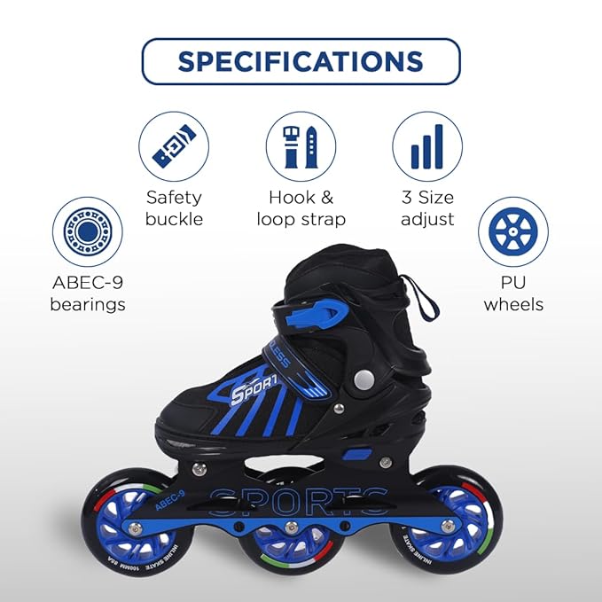 Endless EL1031 Inline Adjustable Skates | Aluminium Chassis and 100 mm PU Three Wheels | With ABEC 9 Bearings | Indoor and Outdoor