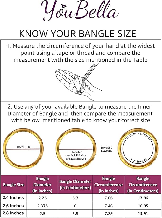 YouBella Jewellery Gold Plated Brass Bracelet Bangle Set for Women (Set of 2), Small, Metal, No Gemstone