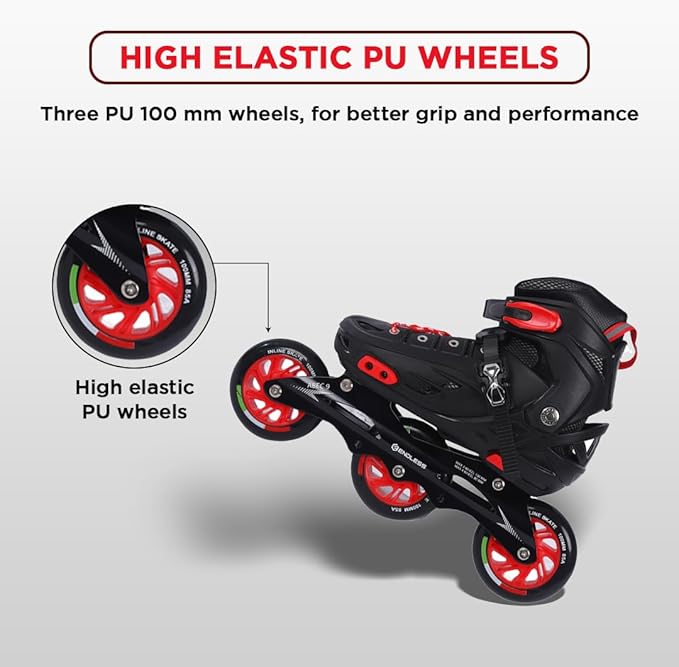 Endless EL1033 Inline Adjustable Skates | Aluminium Chassis and 100 mm PU Three Wheels | With ABEC 9 Bearings | Indoor and Outdoor