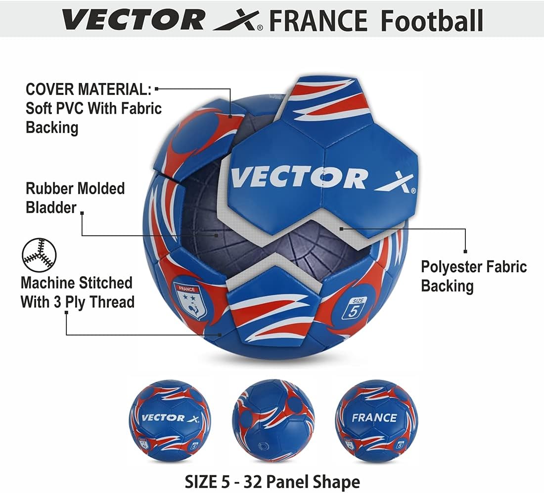 Vector X France Hand Stitched Football for Kids |Sports| Match | Training | Practice| Professional Soccer Football | Size-5| Blue Red |
