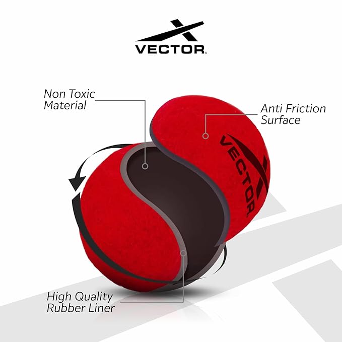 Vector X High Bounce Heavy Weight Tennis Ball for Cricket Practice, Street Match Ball, Training Exercise Ball for Outdoor & Indoor, Beginners & Pet Dog Play Ball (Pack of 6) Red