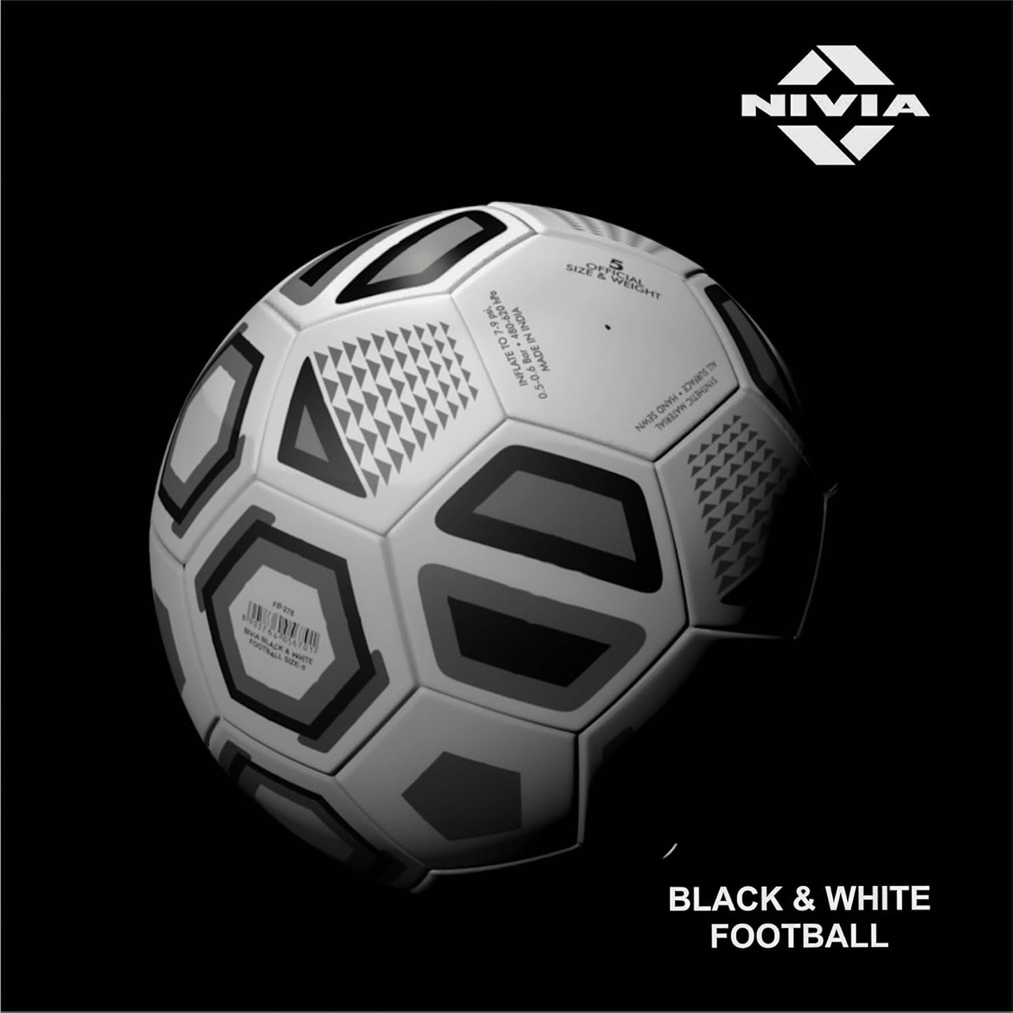 Nivia 278 Rubber Football, Size 5 (Black/White) | 278