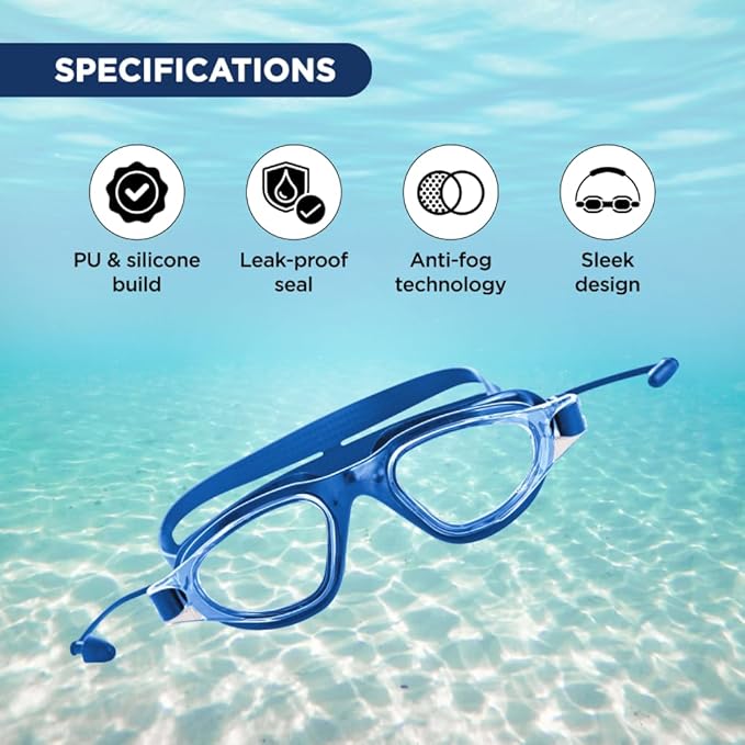 Endless EL1002 Stylish Swimming Goggle with Anti-Fog and UV Protection | Blue | Material : Silicon, Plastic | With Adjustable Strap and Ear Buds | Soft Silicon Gasket for Leak Proof | With Hard Case