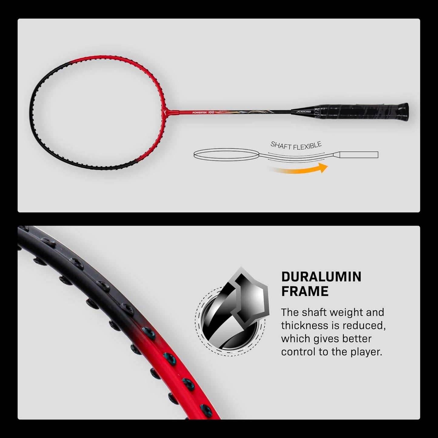 HUNDRED Aluminium Powertek 100 (Set of 2) Badminton Racket with Full Cover