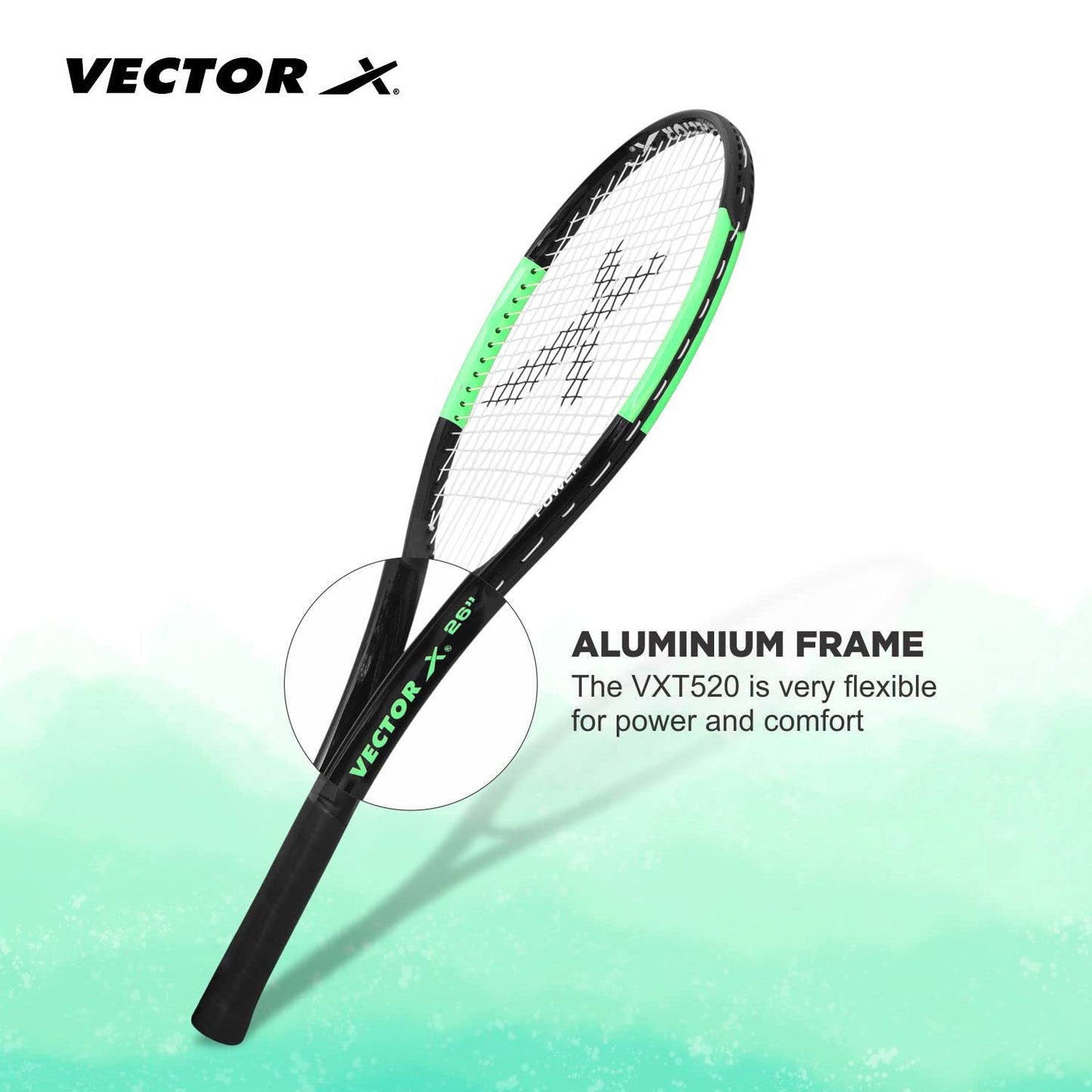 Vector X Adult Recreational Tennis Rackets,26 Inch Super Lightweight Tennis Racquets for Student,Training,Tennis and Beginners, Outdoor Games - Grip Size - 4 3/8,Green/Black