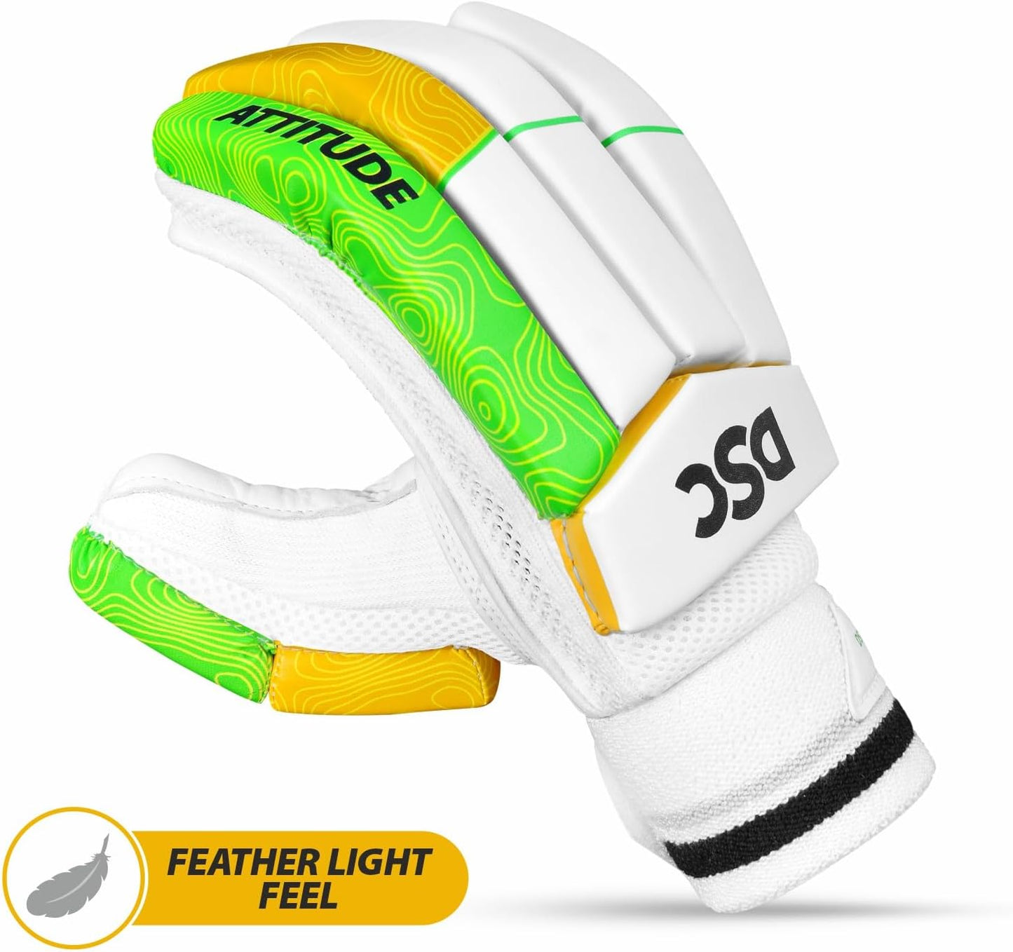 DSC Attitude Cricket Batting Gloves, Size - Boys, Left Hand, Color - Green/Yellow