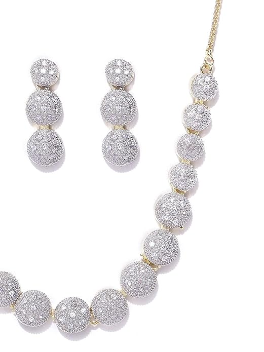 YouBella Crystal Stylish Necklace Jewellery Set | With Earrings, Ring and Bracelet | Gold Plated | Material: Brass | Fashionable Artificial Jewellery | For Women & Girls | Long Lasting Finish