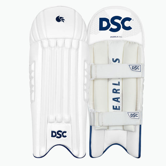 DSC Pearla X3 Cricket Wicket Keeping Legguard | Color: White | Size:Youth | Material: PU and Mesh | Wrap Around Side Wing Protection | Ultra Durable PVC Facing | Breathable Mesh Bolsters