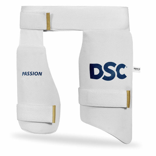 DSC Intense Passion Combo Thigh Pad | Color: White | Size: Boys Left Hand | Material: Polypropylene (PP) | Hard Shell for Superior Protection | High Density Foam Inside | Wide Comfort-Fit