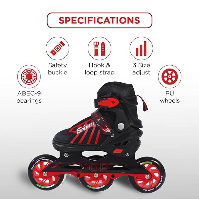 Endless EL1031 Inline Adjustable Skates | Aluminium Chassis and 100 mm PU Three Wheels | With ABEC 9 Bearings | Indoor and Outdoor