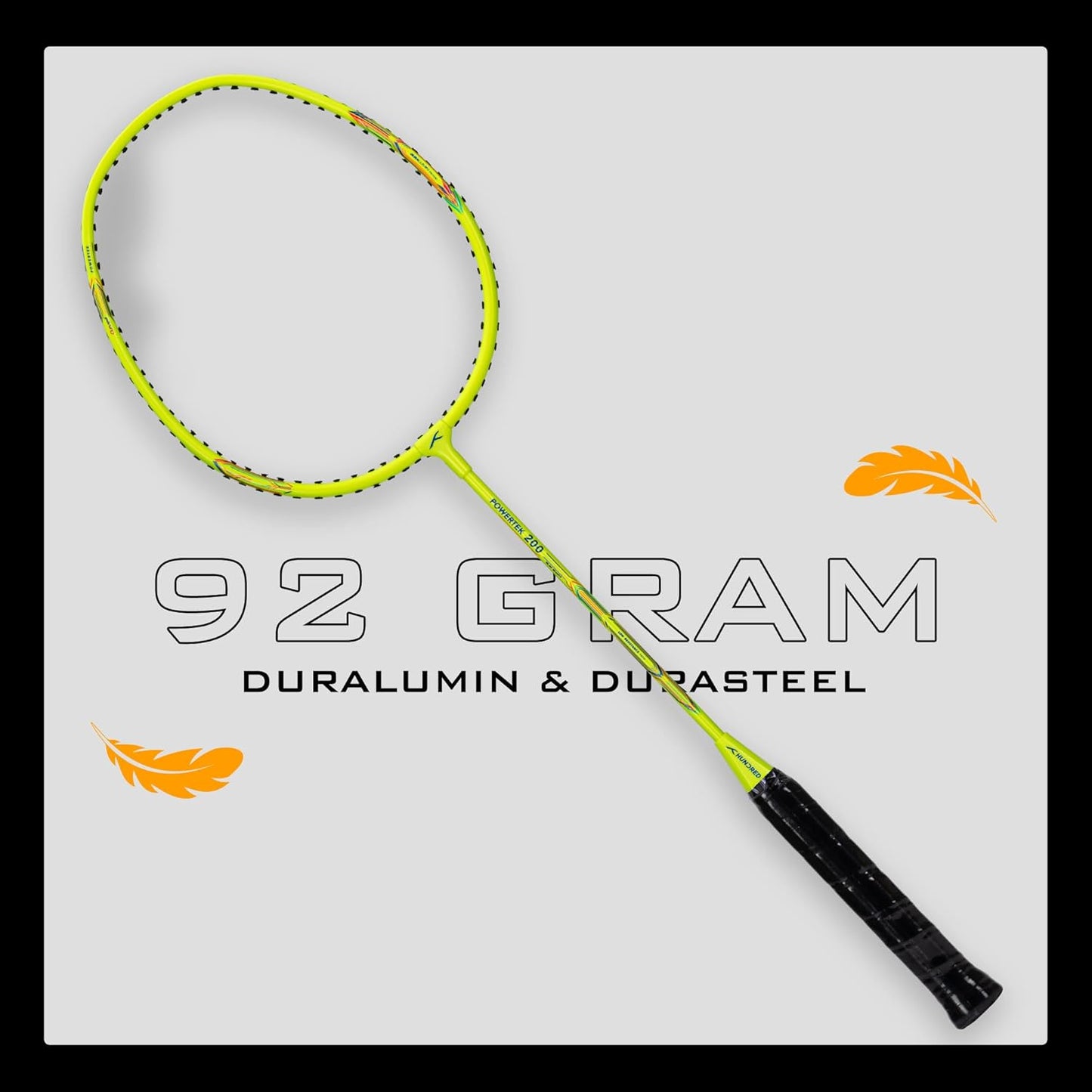 HUNDRED POWERTEK 200 Badminton Racket with Full Cover (95g, Neon Green)
