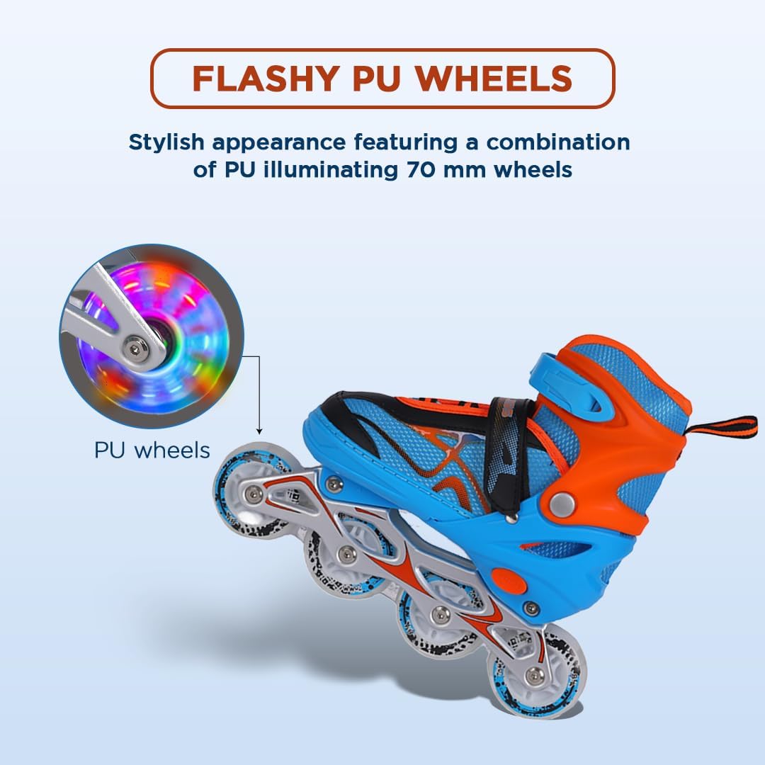 Endless EL1027 Inline Adjustable Skates | Aluminium Chassis and 70 mm PU Wheels | All Wheels Flash, ABEC 7