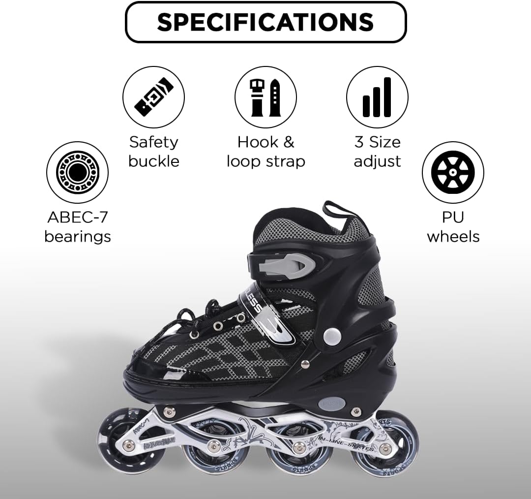 Endless EL1025 Inline Adjustable Skates | Aluminium Chassis and 70 mm PU Wheels | Front Wheel Flash, ABEC 7 Bearing