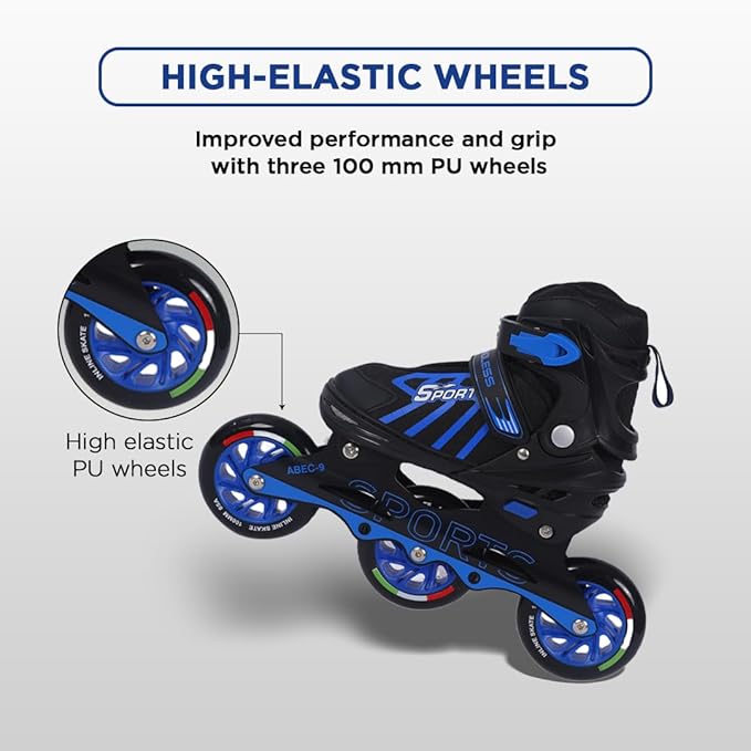 Endless EL1031 Inline Adjustable Skates | Aluminium Chassis and 100 mm PU Three Wheels | With ABEC 9 Bearings | Indoor and Outdoor