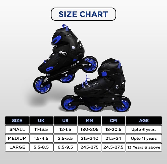 Inline skates with reinforced heel and toe protection, adjustable for all ages