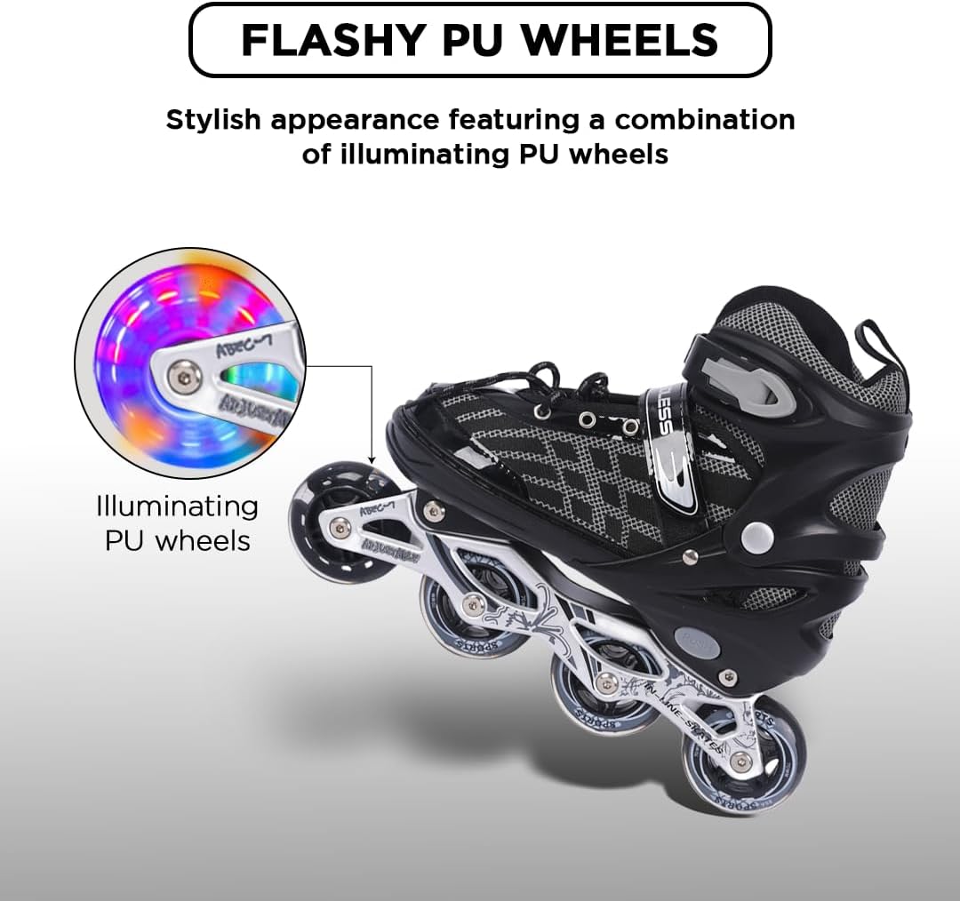 Endless EL1025 Inline Adjustable Skates | Aluminium Chassis and 70 mm PU Wheels | Front Wheel Flash, ABEC 7 Bearing