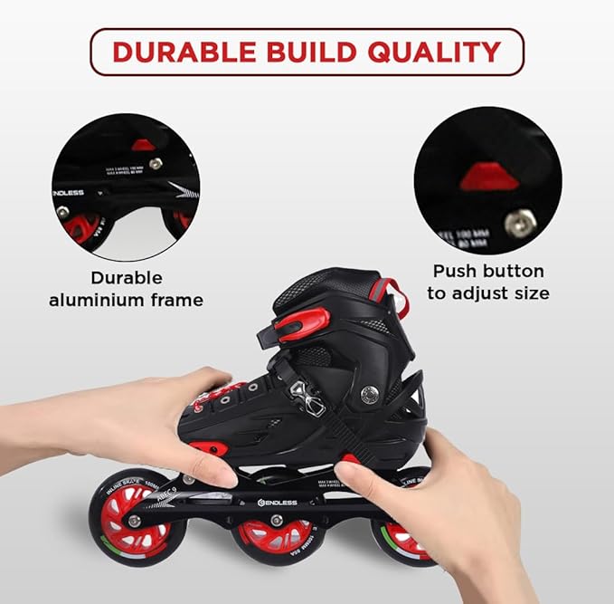 Endless EL1033 Inline Adjustable Skates | Aluminium Chassis and 100 mm PU Three Wheels | With ABEC 9 Bearings | Indoor and Outdoor