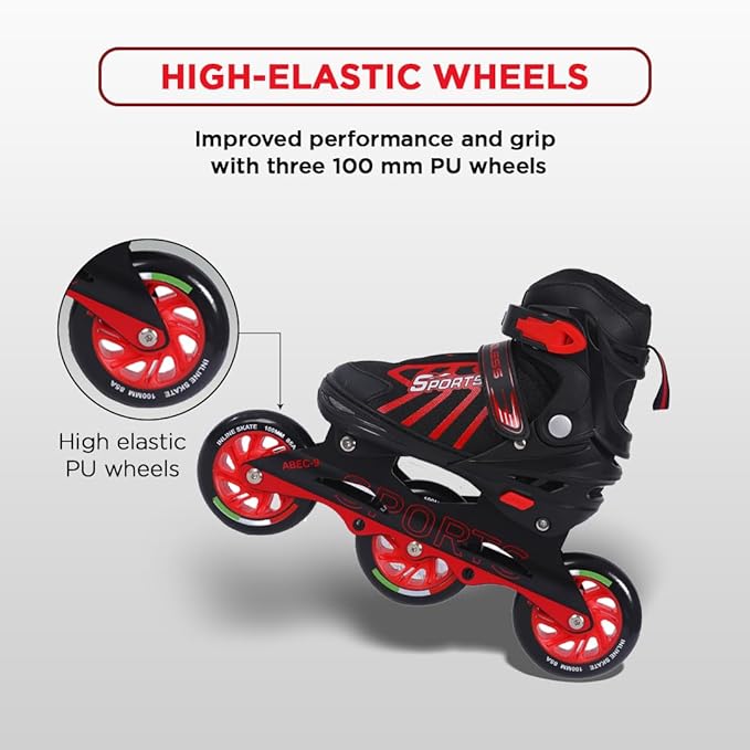 Endless EL1031 Inline Adjustable Skates | Aluminium Chassis and 100 mm PU Three Wheels | With ABEC 9 Bearings | Indoor and Outdoor