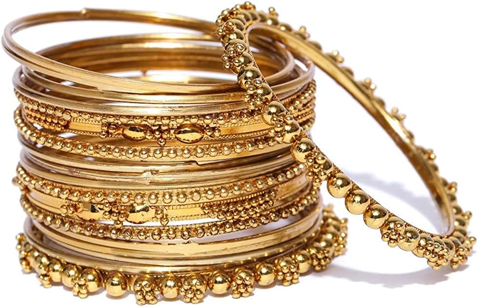 YouBella Jewellery Gold Plated Brass Bracelet Bangle Set for Women (Set of 2), Small, Metal, No Gemstone